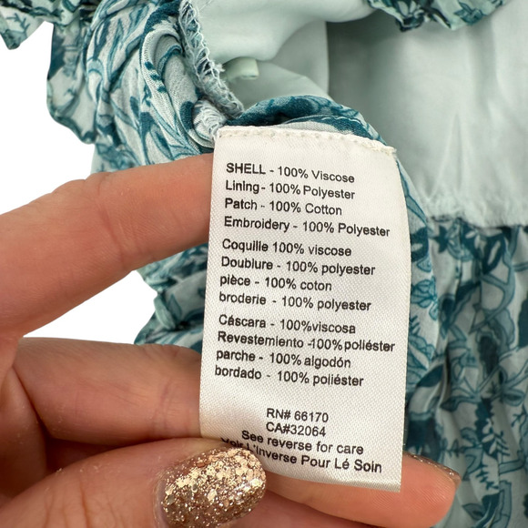 Anthropologie NIKASHA Mini Skirt Tiered Floral Beaded Size S Blue Green Boho - Picture 9 of 10